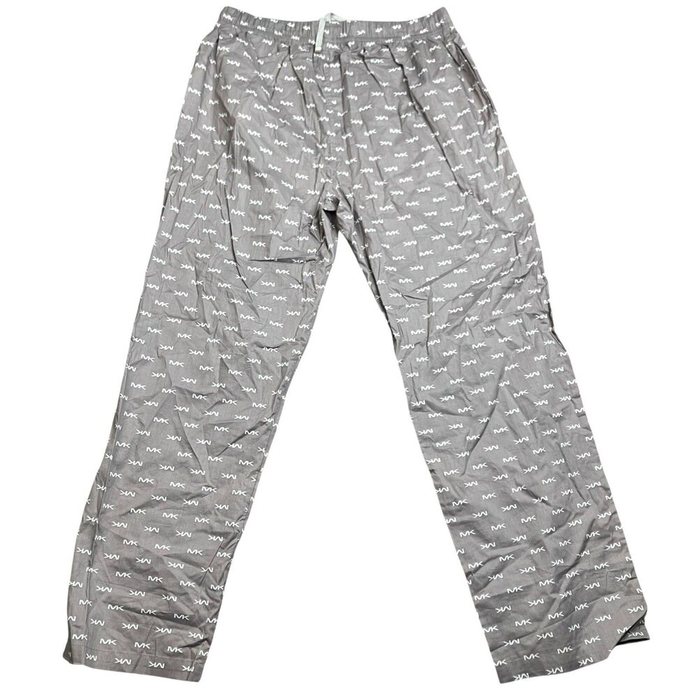 Michael Kors Pajama‎ Pants Mens L Gray Sleepwear MK Logo Print Drawstring Nwt - Picture 9 of 9